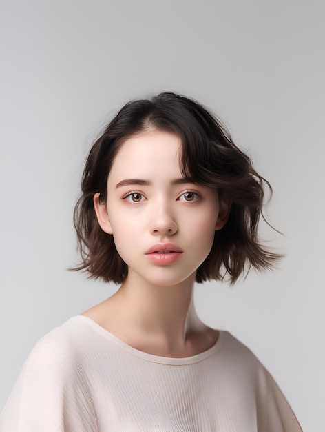 Photo of a beautiful and healthy Asian woman with a white clean background