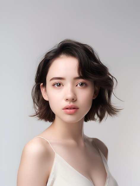 Photo of a beautiful and healthy Asian woman with a white clean background