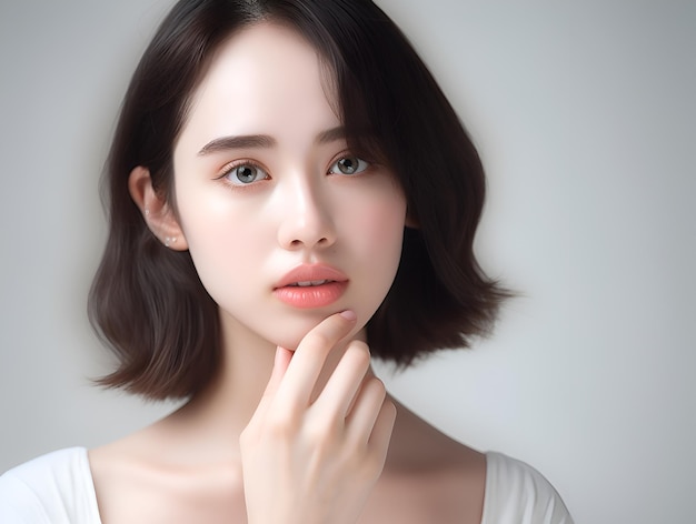 Photo of a beautiful and healthy Asian woman with a white clean background