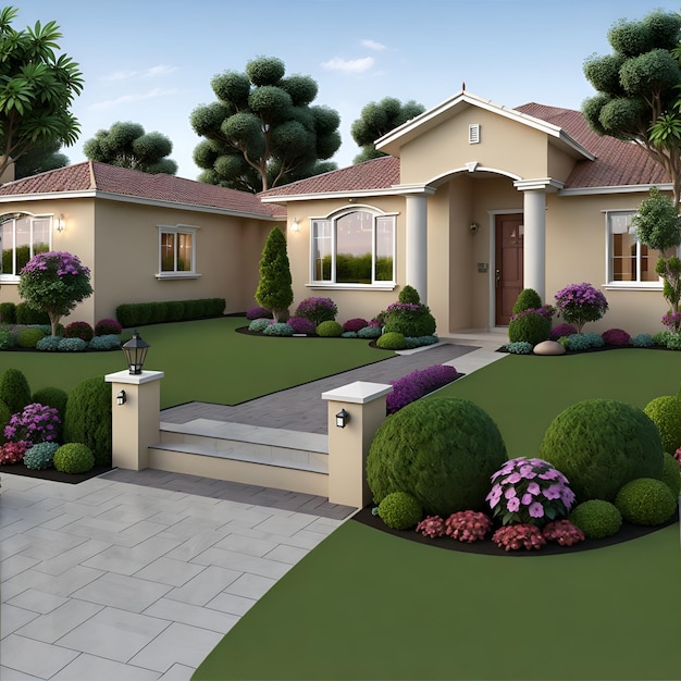 Photo of a beautiful house rendered in a digital format