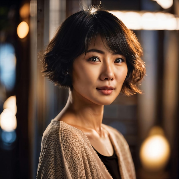 photo of beautiful japanese asian woman with short hair generative AI