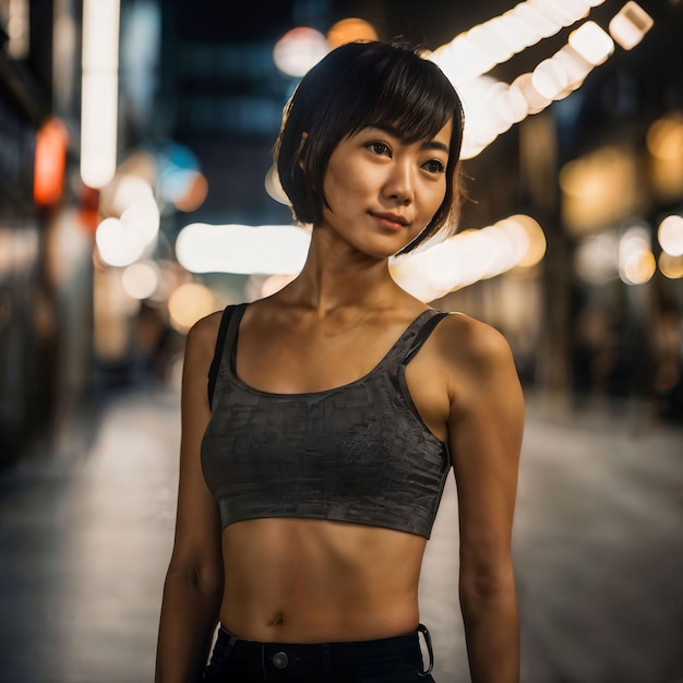 짧은 머리 생성 AI를 가진 아름다운 일본 아시아 여성의 사진