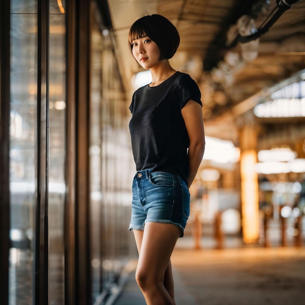 photo of beautiful japanese asian woman with short hair generative AI