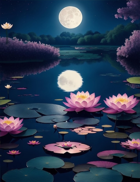 Photo A beautiful large lotus flower in front of the image on the water