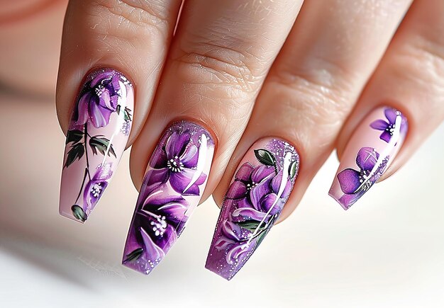 Photo of beautiful luxury nail art design with woman clean nails