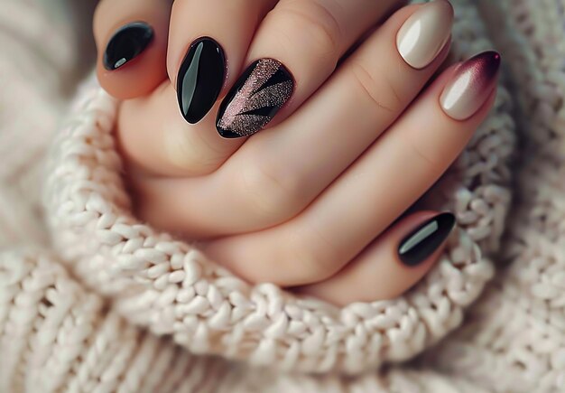 Photo of beautiful luxury nail art design with woman clean nails