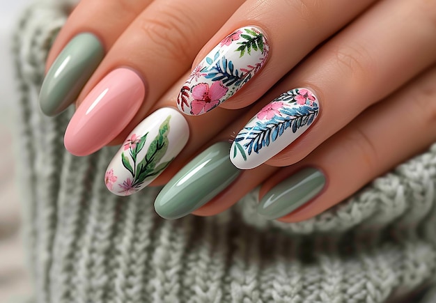 Photo of beautiful luxury nail art design with woman clean nails