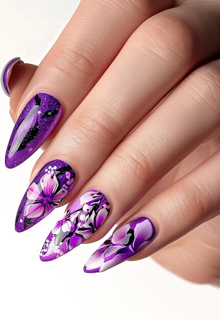 Photo of beautiful luxury nail art design with woman clean nails