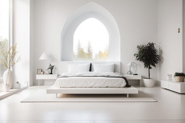 Photo photo beautiful minimalistic white bedroom interior