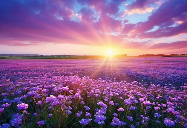 Photo of beautiful morning flower blooming flower lands with morning sun shine