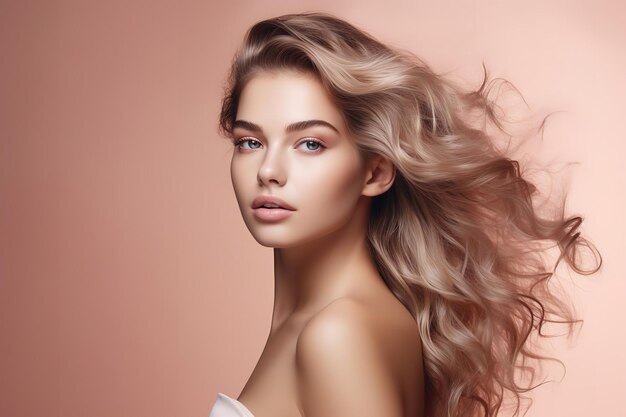 Photo of a beautiful and natural woman in studio background