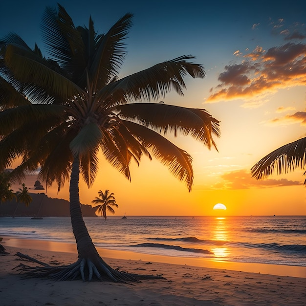 Photo of a beautiful palm tree standing tall on a serene sandy beach Ai Generated