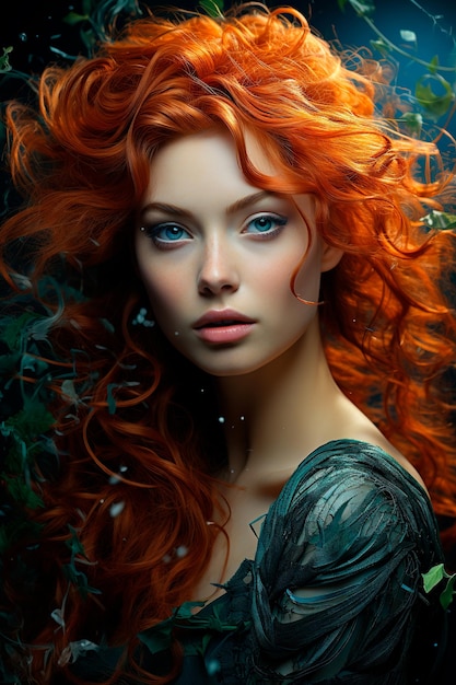 밝은 눈을 가진 아름다운 redhaired 여자의 사진