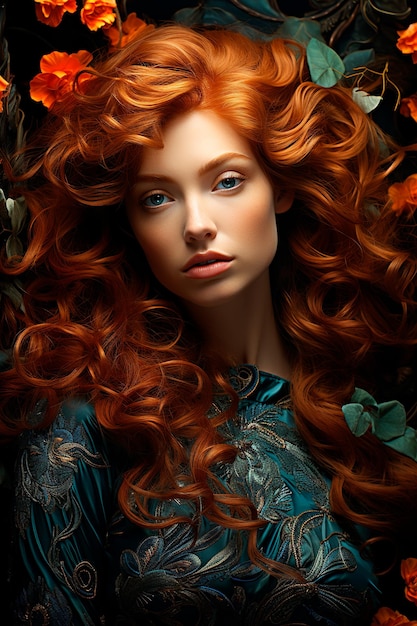 Photo of a beautiful redhaired woman with light eyes