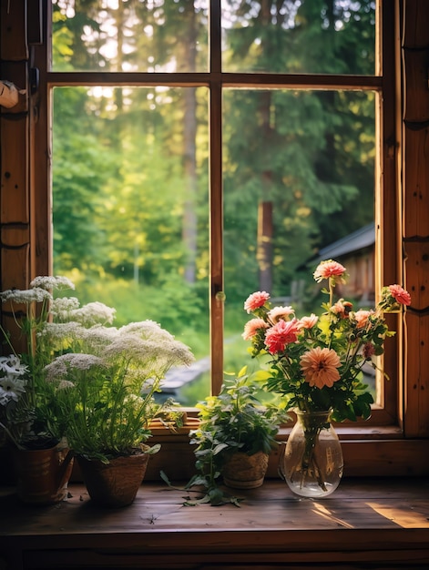 Photo Of beautiful scenery outside the window of green forest with dappled sunlight Calming Place