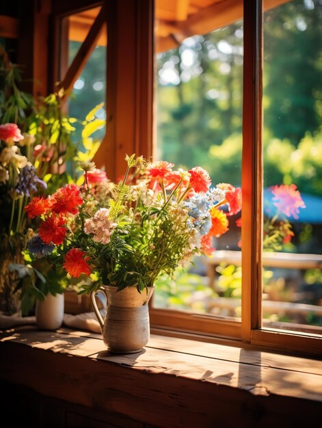 Photo Of beautiful scenery outside the window of green forest with dappled sunlight Calming Place