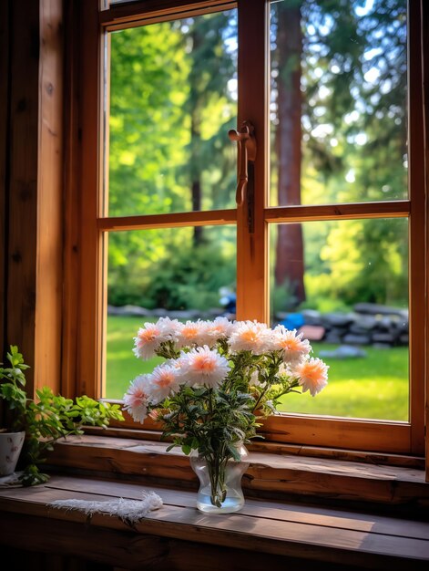 Photo Of beautiful scenery outside the window of green forest with dappled sunlight Calming Place