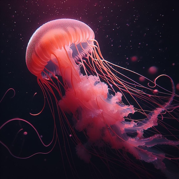 Фото красивого морского животного, плавающей медузы, красочный милый взгляд.