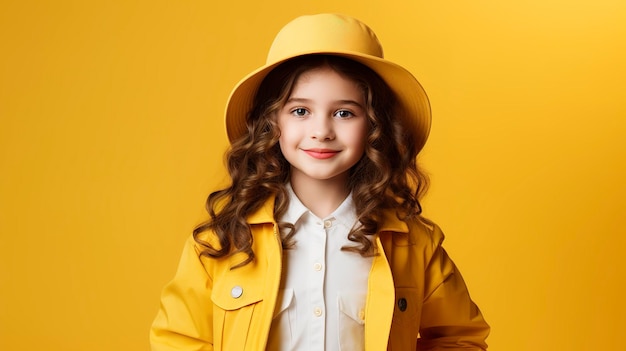 Photo of beautiful student returning to class with yellow background