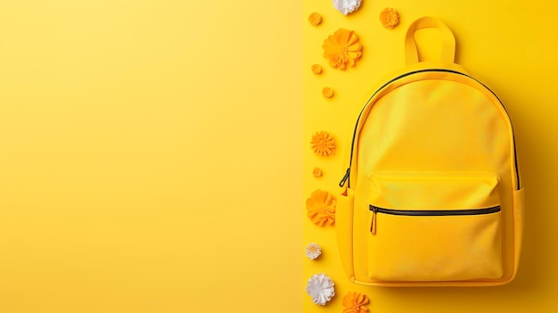 photo of beautiful student returning to class with yellow background