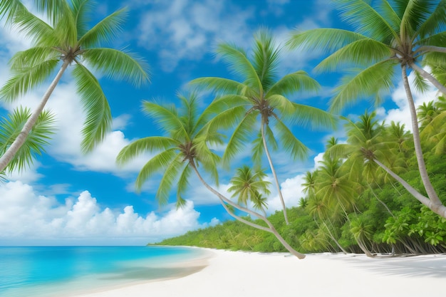 Фото красивый тропический пляж и море с кокосовой пальмой на райском острове