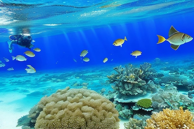 Photo beautiful underwater panoramic view with tropical fish and coral reefs