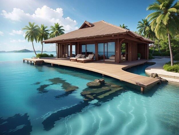 Photo beautiful view from water villa with pool