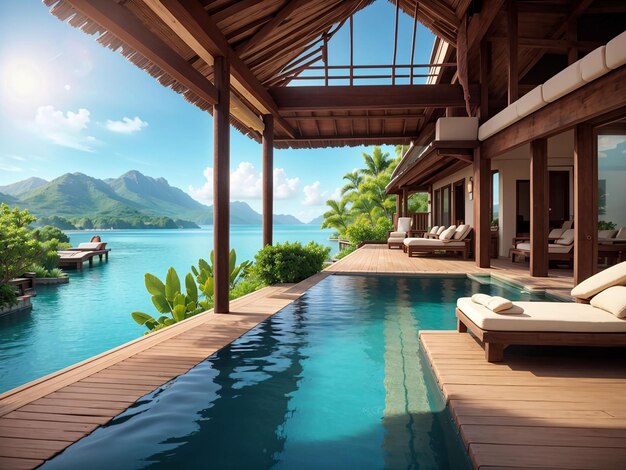 Photo beautiful view from water villa with pool