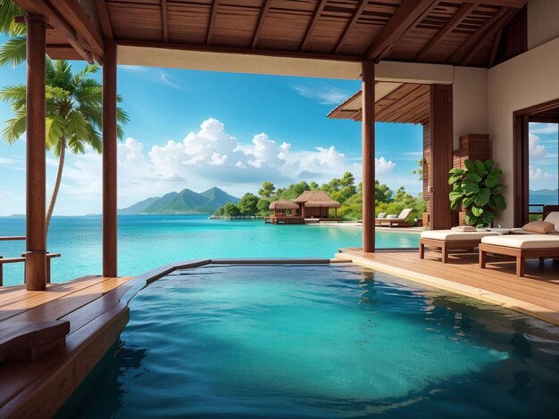 Photo beautiful view from water villa with pool