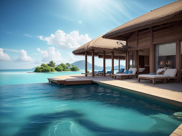 Photo beautiful view from water villa with pool