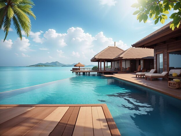 Photo beautiful view from water villa with pool