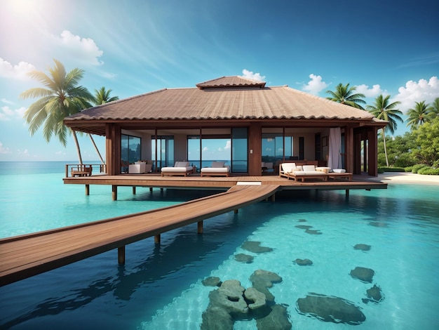 Photo beautiful view from water villa with pool