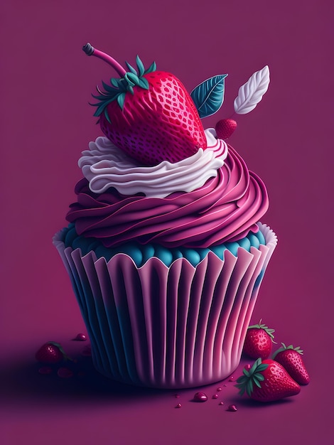 Photo of a beautiful vivid cupcake of stoberry