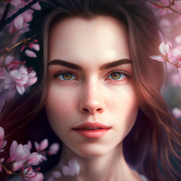 Photo beautiful woman portrait with cherry blossom sakura