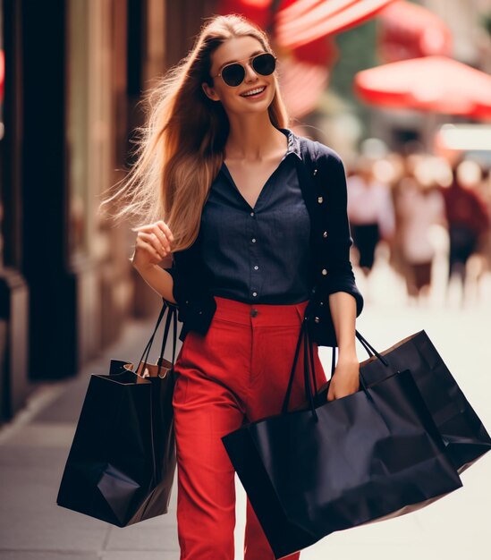 Foto foto di una bella donna che fa shopping per il black friday