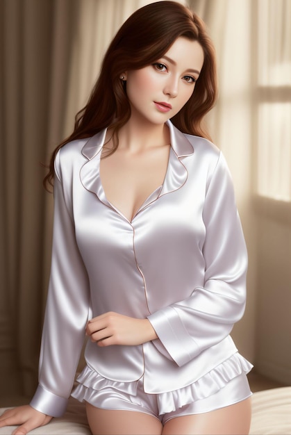 Photo of a beautiful woman wearing pajama in bedroom