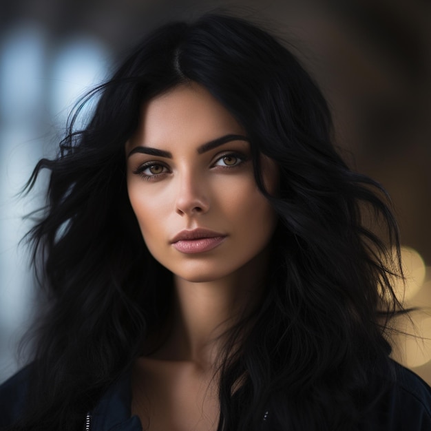 photo of a beautiful woman with black hair