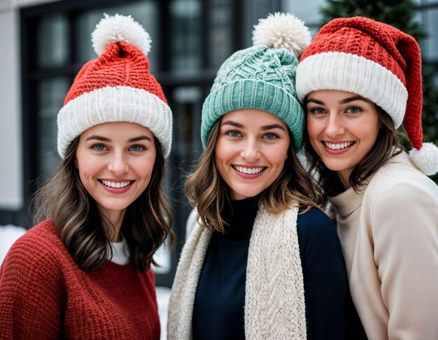 Photo photo of beautiful woman with blonde hair and beanie hat with happy feeling during winter season generative ai