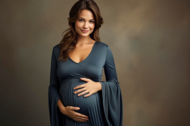 Фото красивой молодой беременной женщины, позирующей в студии
