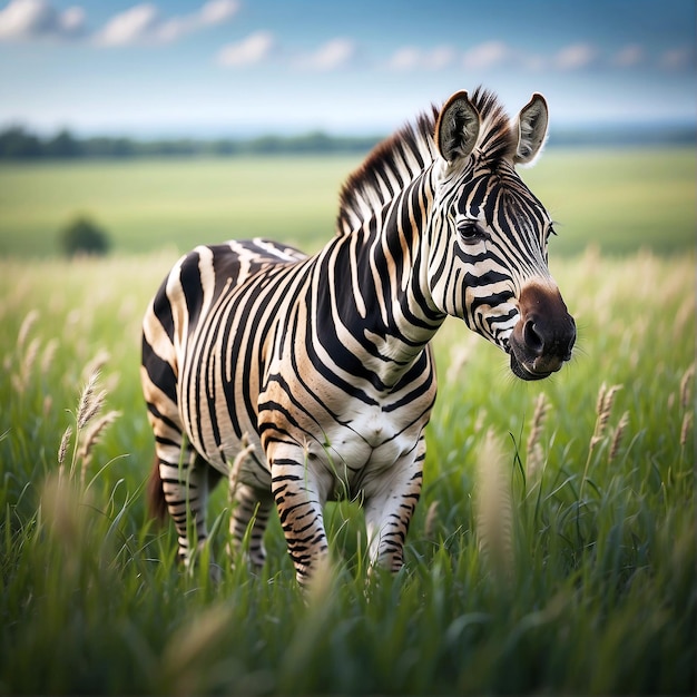 Photo a beautiful zebra in grass field AI GENERATED