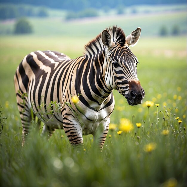 Photo a beautiful zebra in grass field AI GENERATED