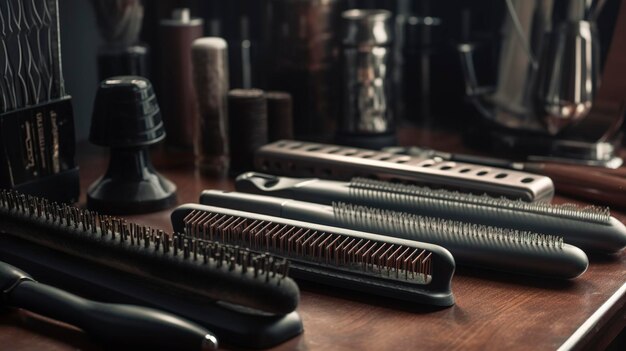 Foto una foto di un salone di bellezza strumenti per raddrizzare e arricciare i capelli