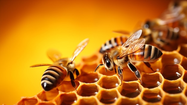 Photo photo of a bee hive on a honeycomb with copyspace