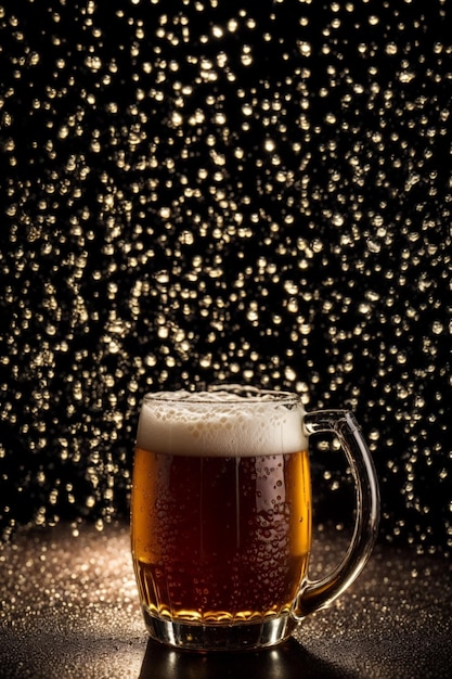 photo beer in glass with foam