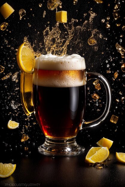 photo beer in glass with foam