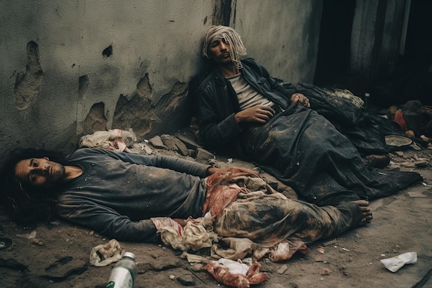 Photo photo beggars lying on the side of the street with dirty clothes