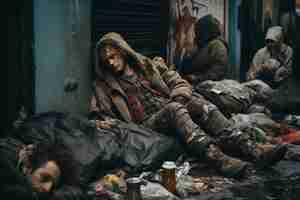 Photo photo beggars lying on the side of the street with dirty clothes