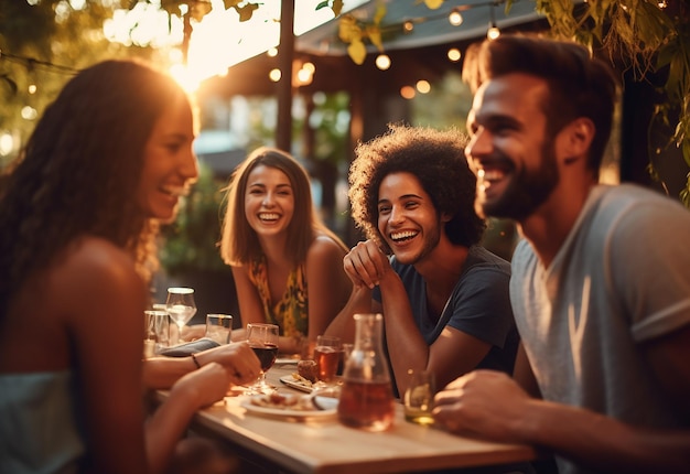 Photo of best friends having dinner together