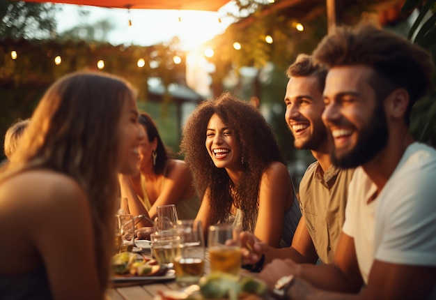 Photo of best friends having dinner together