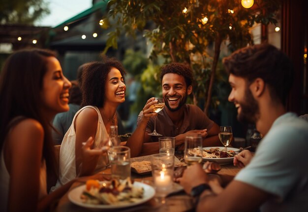 Photo of best friends having dinner together